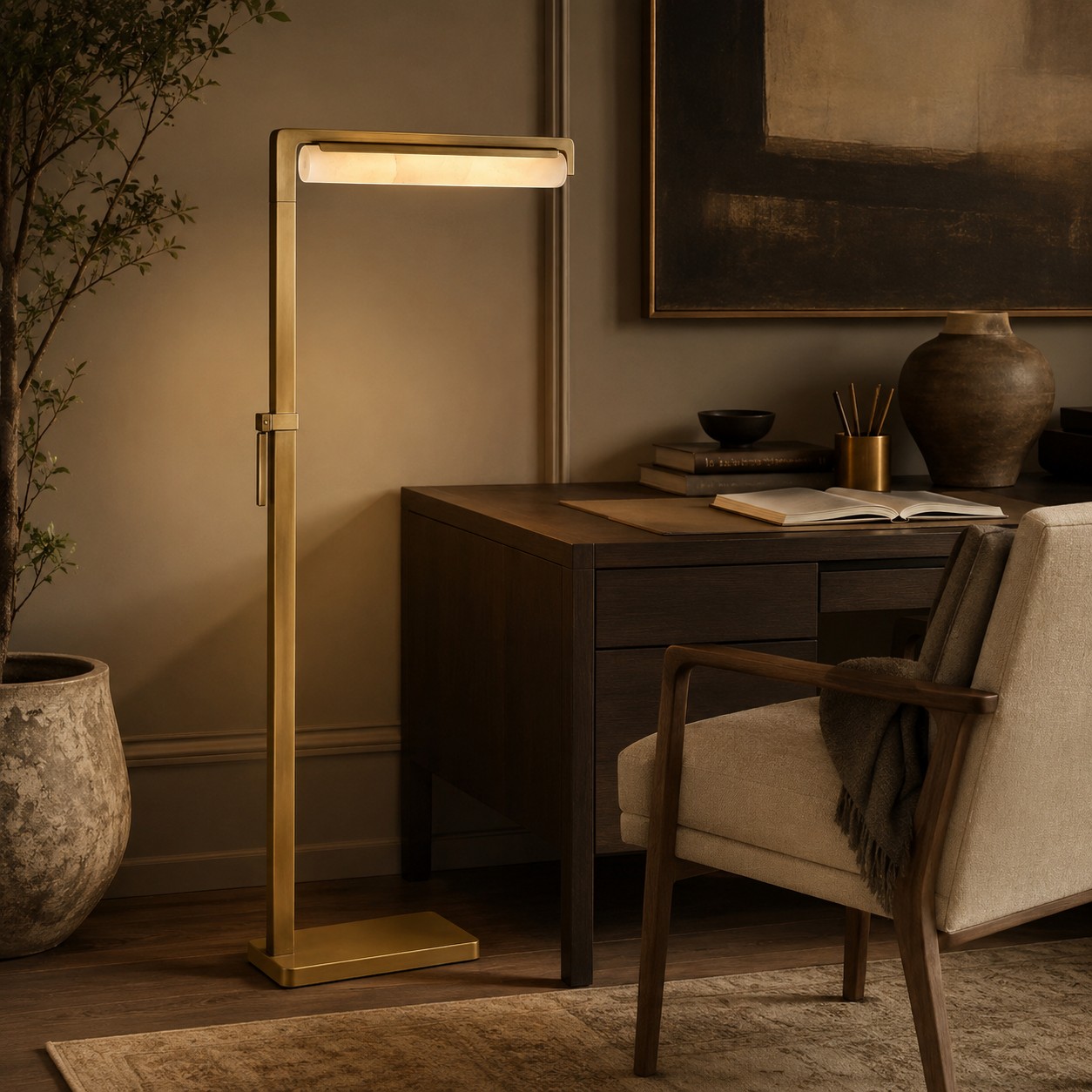 Audubon Alabaster Task Floor Lamp-Fullstarlighting