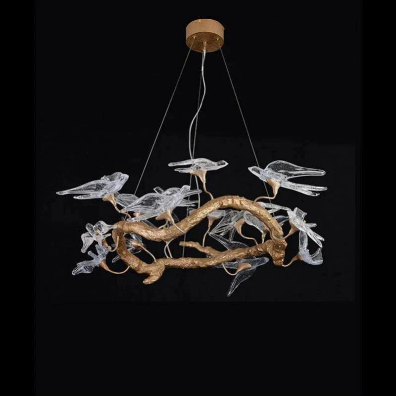 Bird Glass Branch Round Chandelier For Dining Room-Fullstarlighting