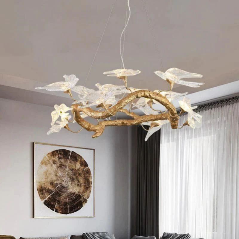 Bird Glass Branch Round Chandelier For Dining Room-Fullstarlighting