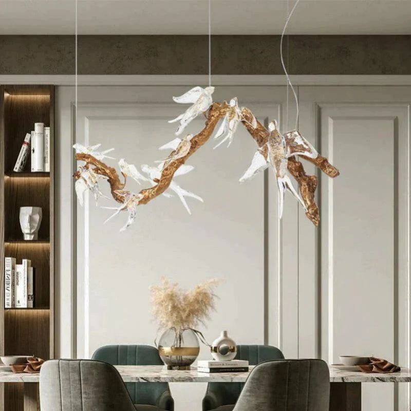 Bird Glass Branch Round Chandelier For Dining Room-Fullstarlighting