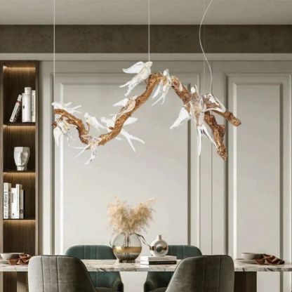 Bird Glass Branch Round Chandelier For Dining Room-Fullstarlighting