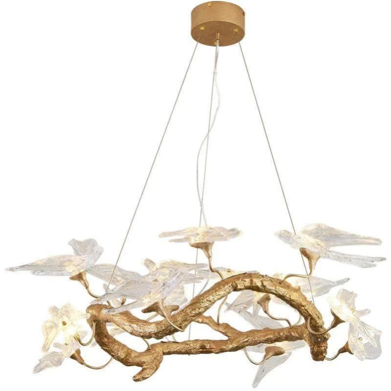 Bird Glass Branch Round Chandelier For Dining Room-Fullstarlighting