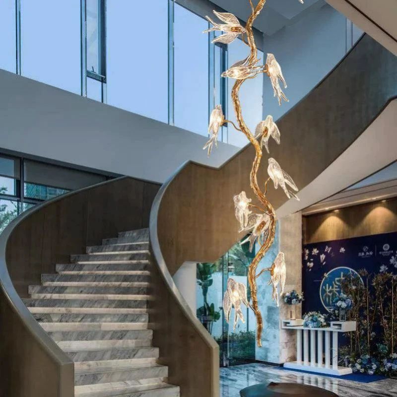 Bird Glass Tree Branch Chandelier For Staircase-Fullstarlighting