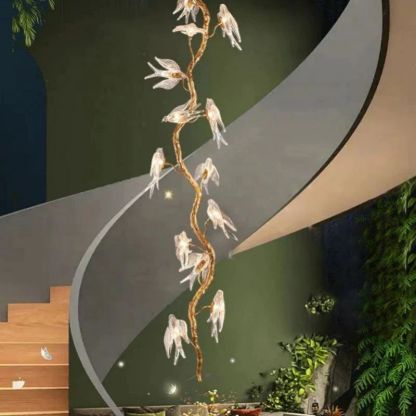 Bird Glass Tree Branch Chandelier For Staircase-Fullstarlighting