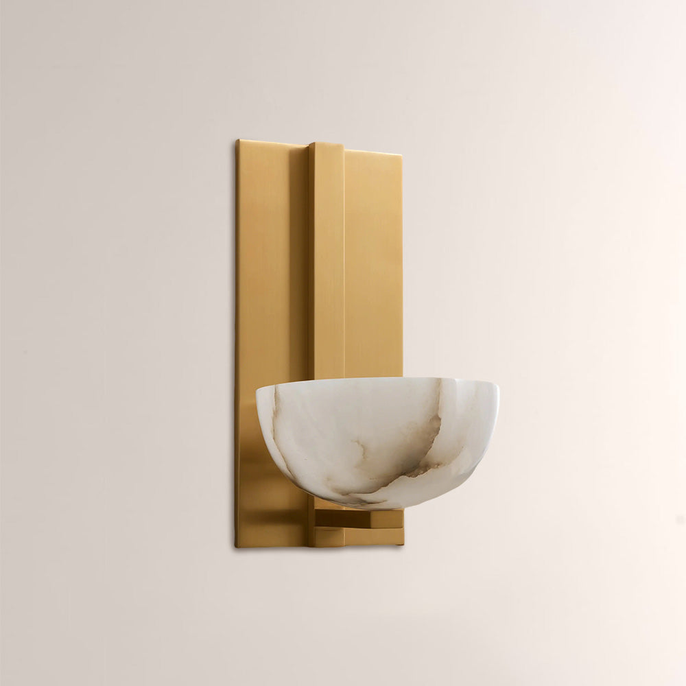 Briar Alabaster Bowl Wall Sconce with Brass Backplate-Fullstarlighting