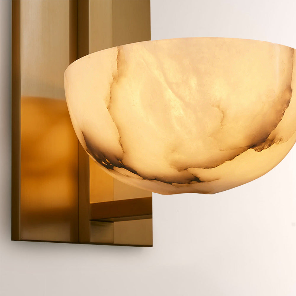 Briar Alabaster Bowl Wall Sconce with Brass Backplate-Fullstarlighting