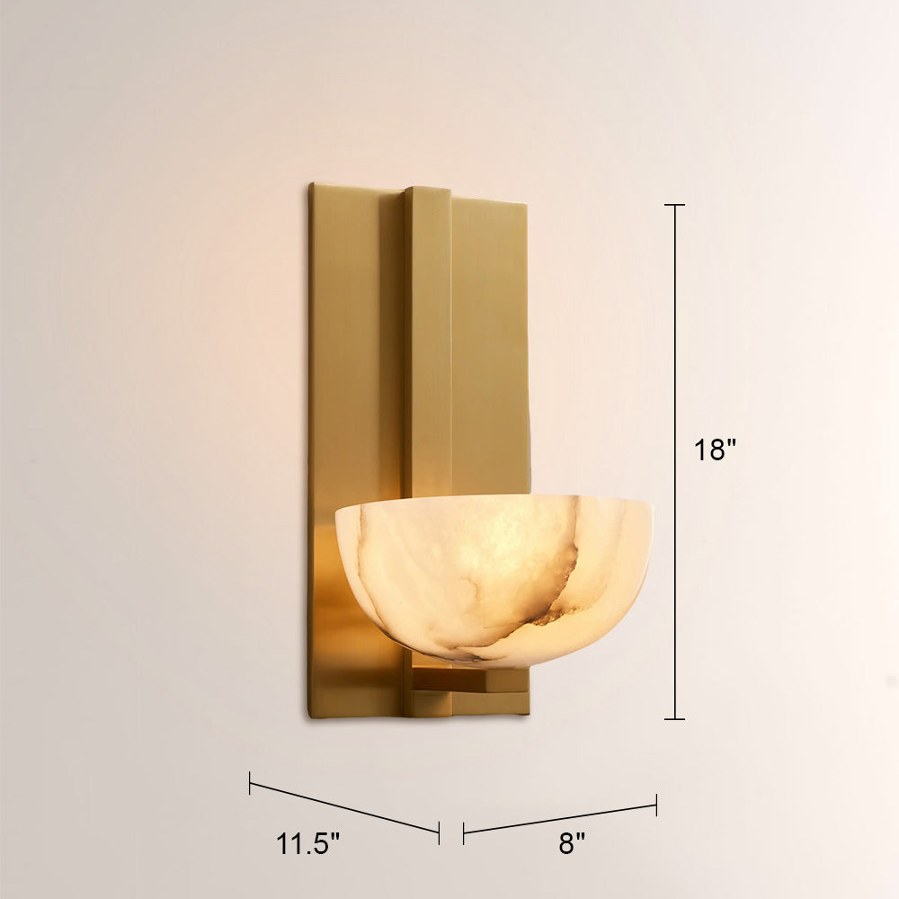 Briar Alabaster Bowl Wall Sconce with Brass Backplate-Fullstarlighting
