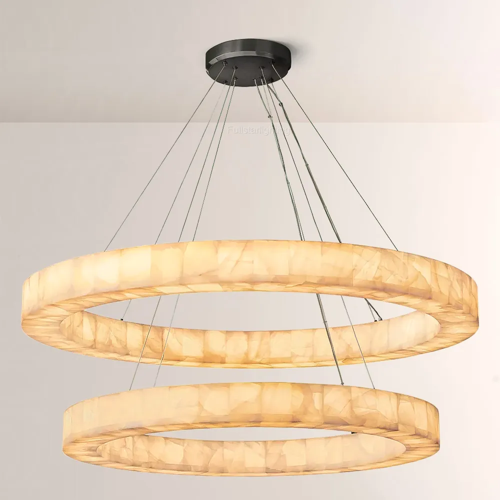 Erater 2-Tier Round Calcite Chandelier 60",Chandelier For Living Room