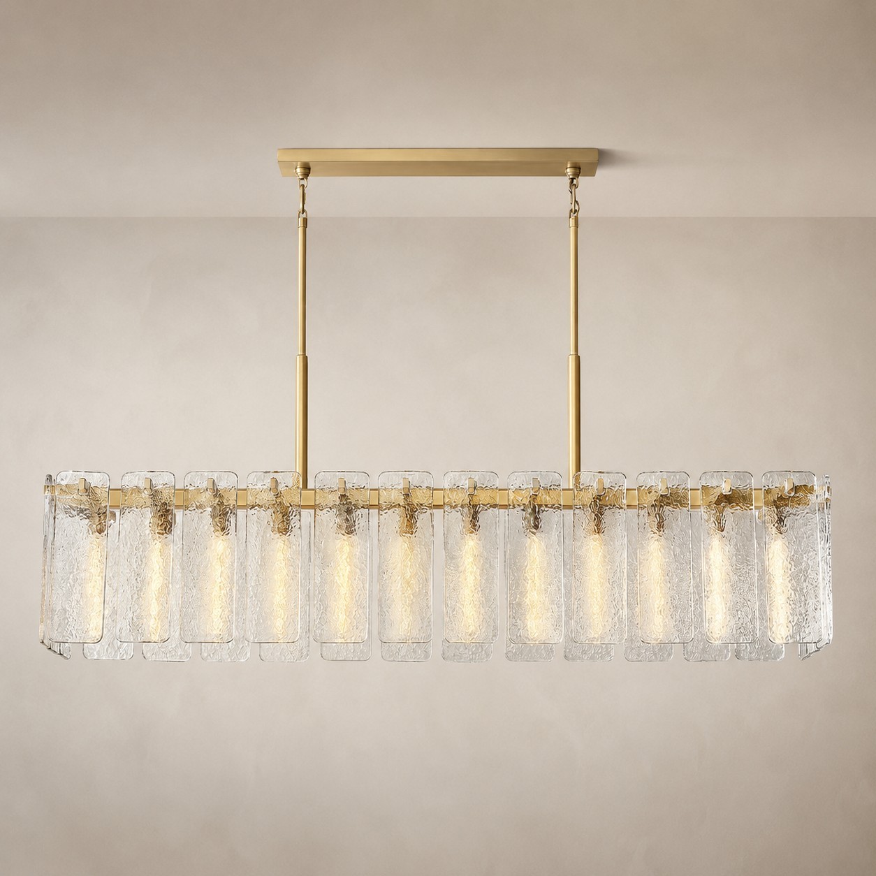 Camelot Rectangular Textured Glass Chandelier 72"W-Fullstarlighting