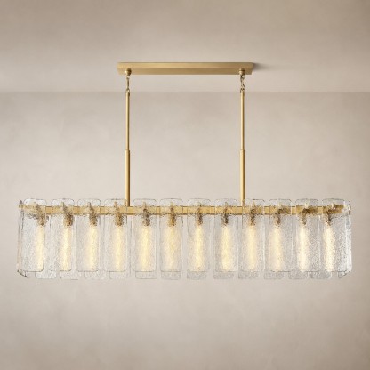 Camelot Rectangular Textured Glass Chandelier 72"W-Fullstarlighting