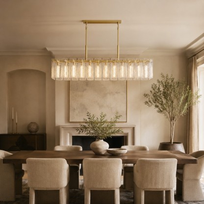 Camelot Rectangular Textured Glass Chandelier 72"W-Fullstarlighting
