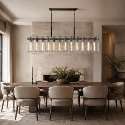 Camelot Rectangular Textured Glass Chandelier 72"W-Fullstarlighting