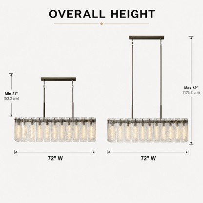 Camelot Rectangular Textured Glass Chandelier 72"W-Fullstarlighting