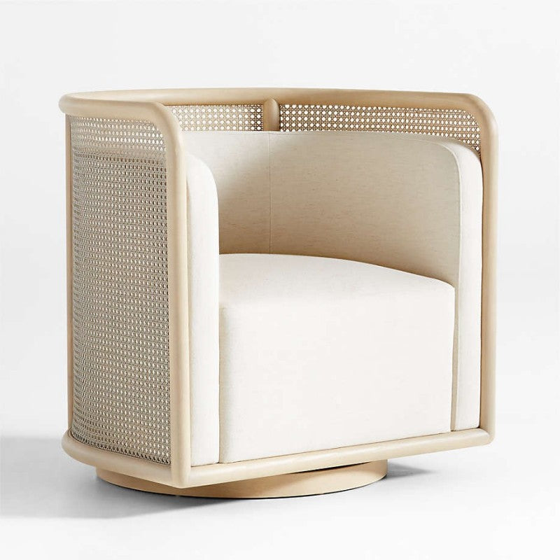Cane Back Whitewash Swivel Accent Chair-Fullstarlighting