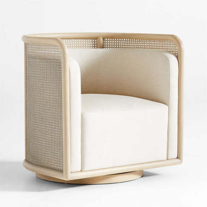 Cane Back Whitewash Swivel Accent Chair-Fullstarlighting