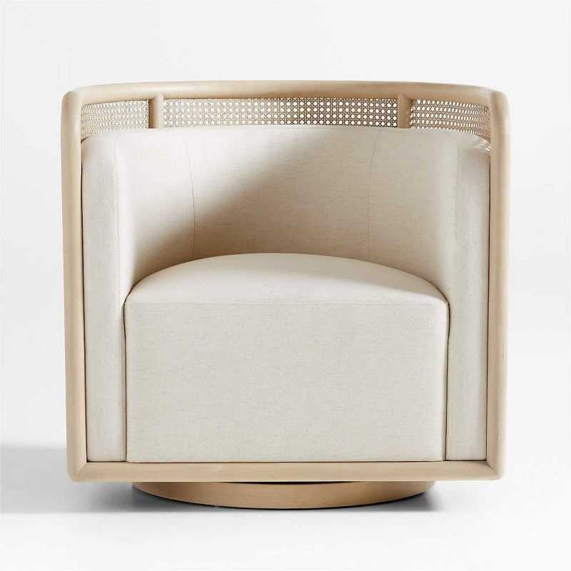Cane Back Whitewash Swivel Accent Chair-Fullstarlighting