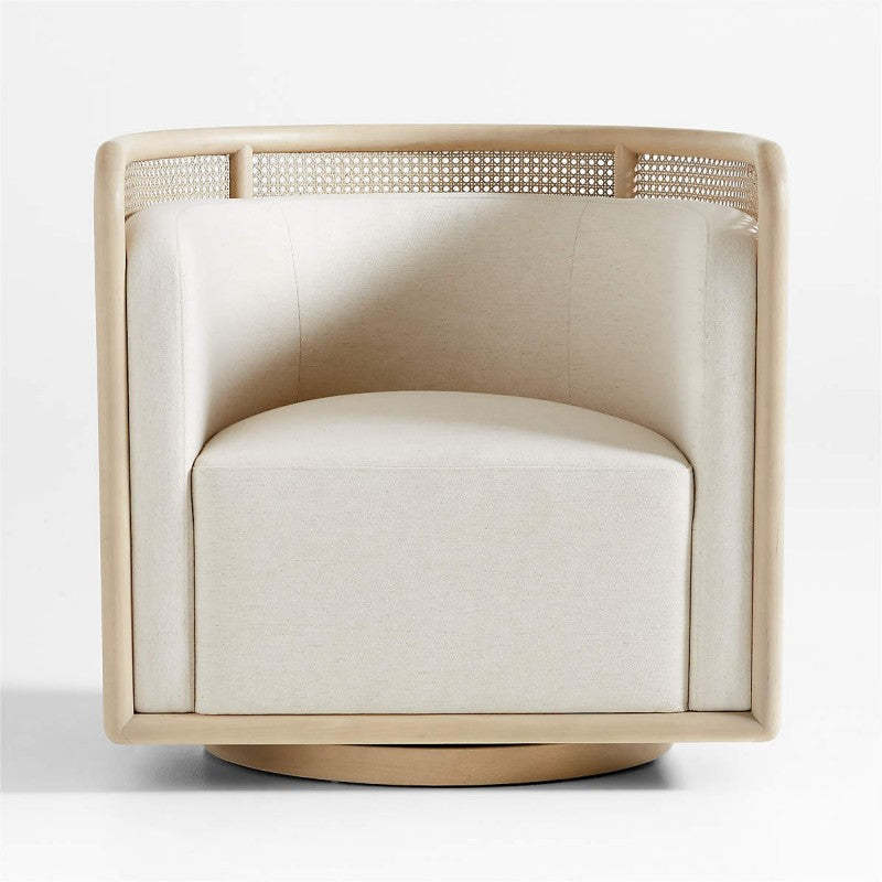 Cane Back Whitewash Swivel Accent Chair-Fullstarlighting