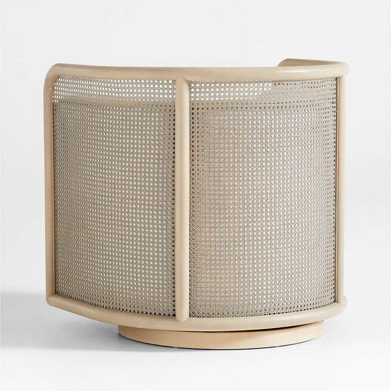 Cane Back Whitewash Swivel Accent Chair-Fullstarlighting