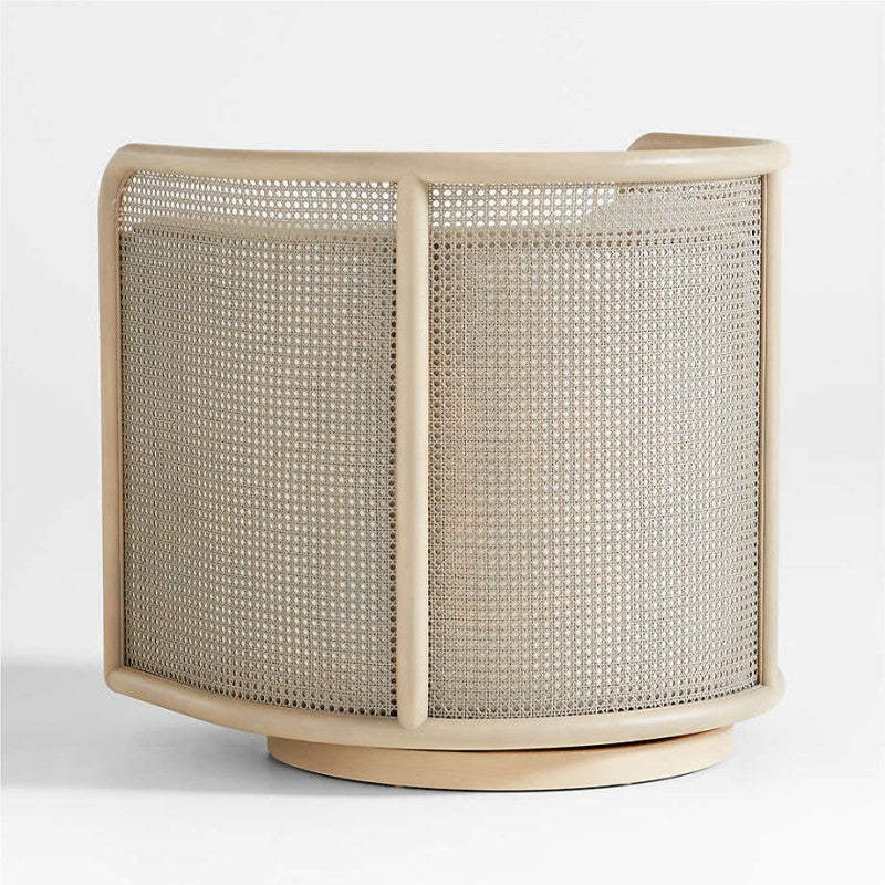 Cane Back Whitewash Swivel Accent Chair-Fullstarlighting