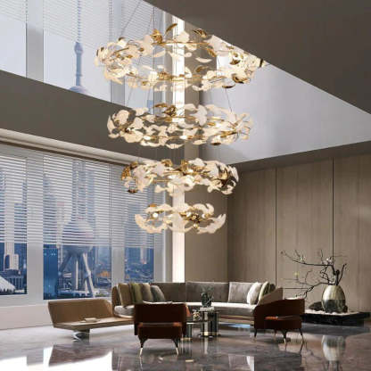 Ceramic Ginkgo Round Staircase Chandelier-Fullstarlighting