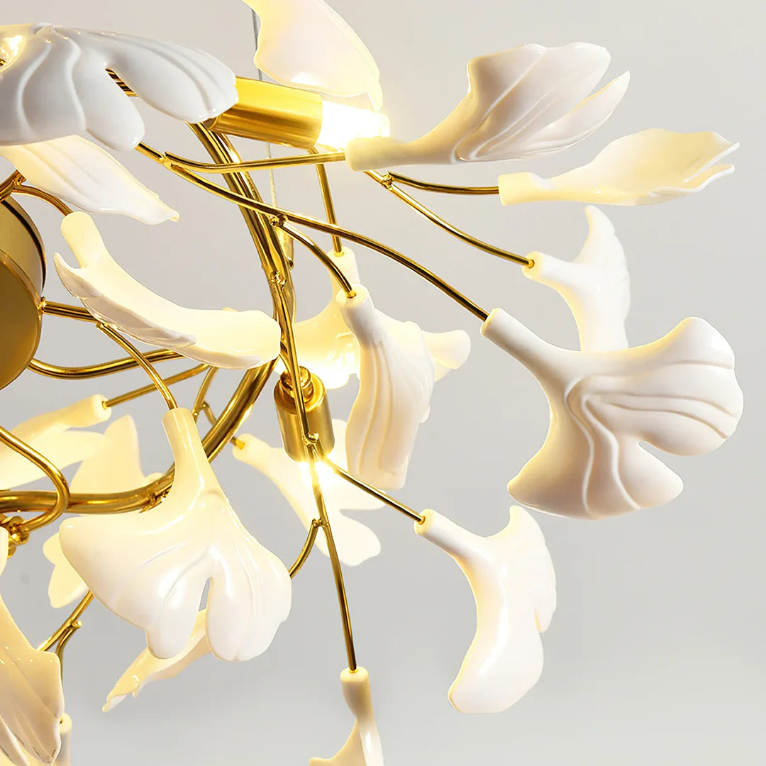 Ceramic Ginkgo Round Staircase Chandelier-Fullstarlighting