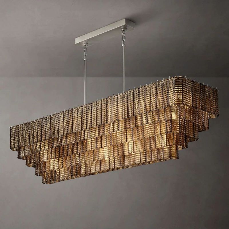Chan Smoke Rectangle Chandelier 77"-Fullstarlighting