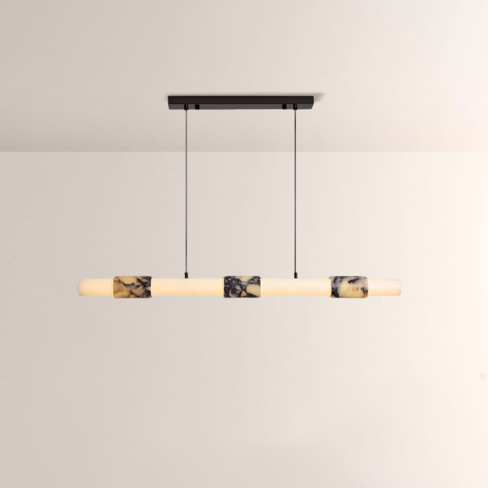 Collins Cylindrical Marble-Accent Linear Chandelier-Fullstarlighting