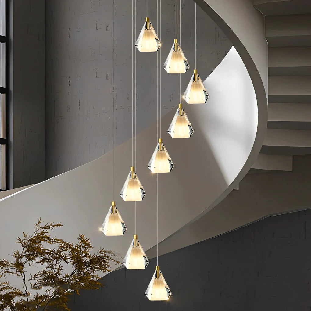 Creative Crystal Shade Three Step Dimming Nordic Staircase Chandelier-Fullstarlighting
