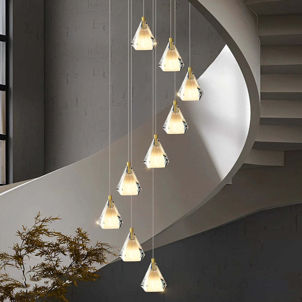 Creative Crystal Shade Three Step Dimming Nordic Staircase Chandelier-Fullstarlighting