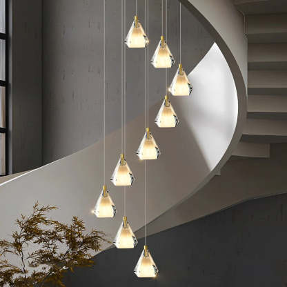 Creative Crystal Shade Three Step Dimming Nordic Staircase Chandelier-Fullstarlighting