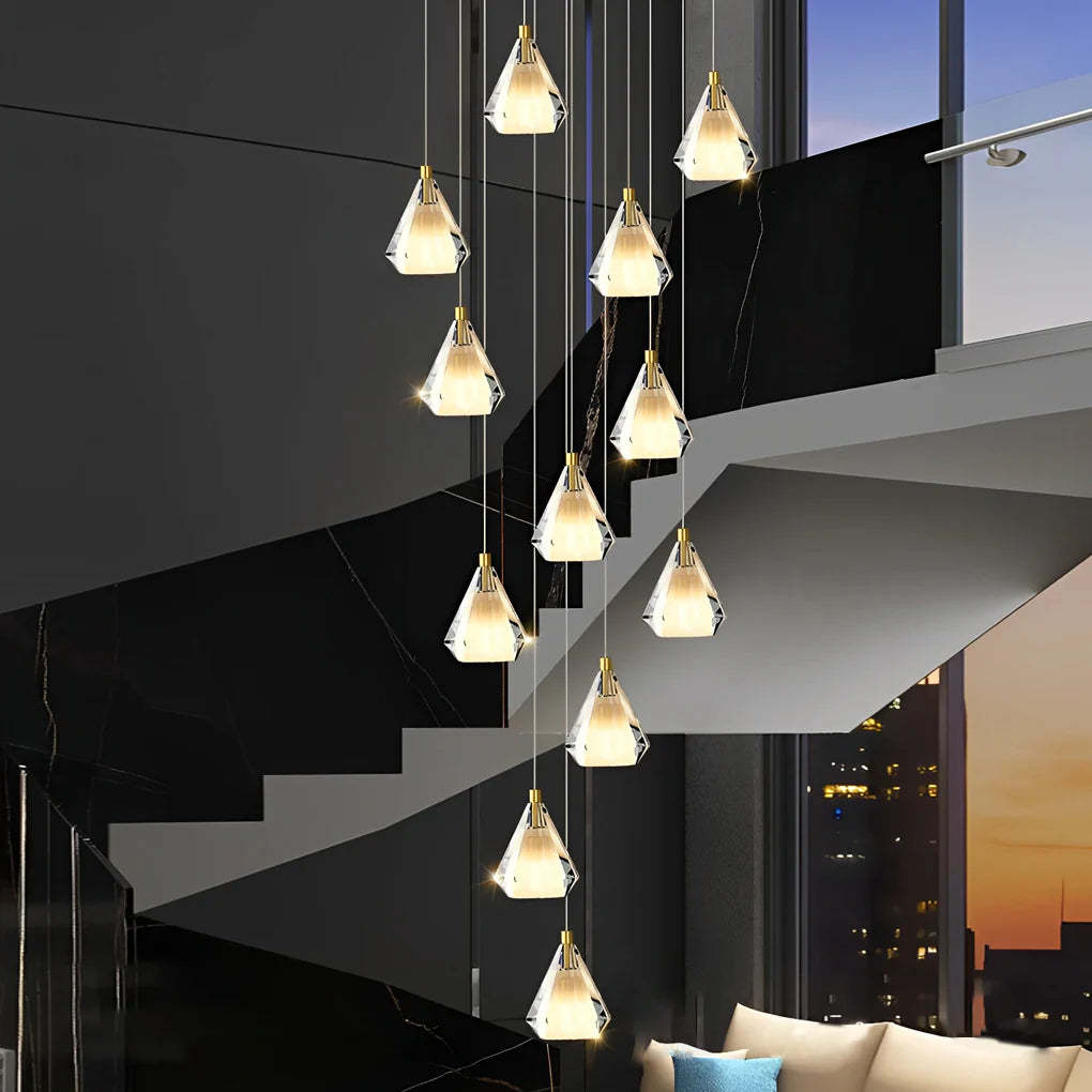 Creative Crystal Shade Three Step Dimming Nordic Staircase Chandelier-Fullstarlighting