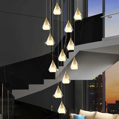 Creative Crystal Shade Three Step Dimming Nordic Staircase Chandelier-Fullstarlighting