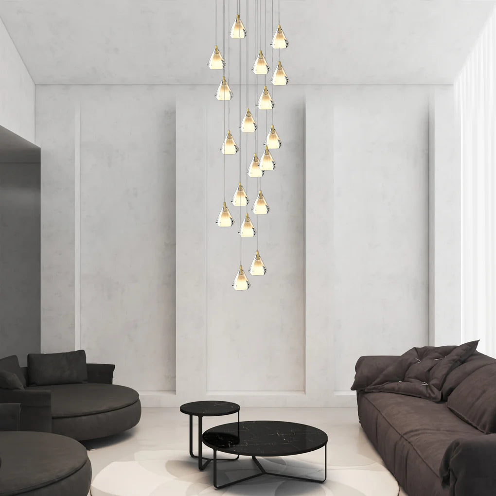 Creative Crystal Shade Three Step Dimming Nordic Staircase Chandelier-Fullstarlighting