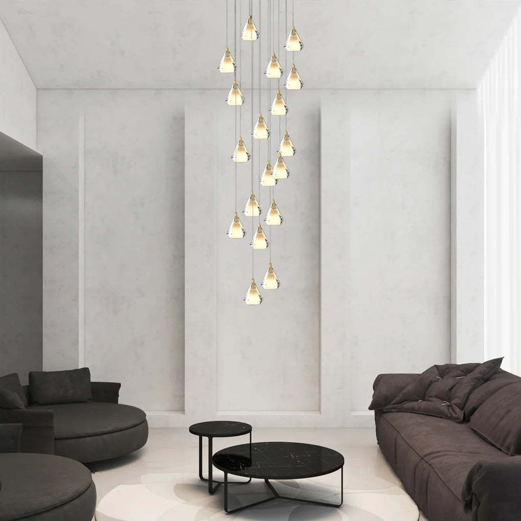 Creative Crystal Shade Three Step Dimming Nordic Staircase Chandelier-Fullstarlighting