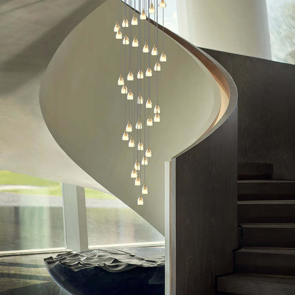 Creative Crystal Shade Three Step Dimming Nordic Staircase Chandelier-Fullstarlighting
