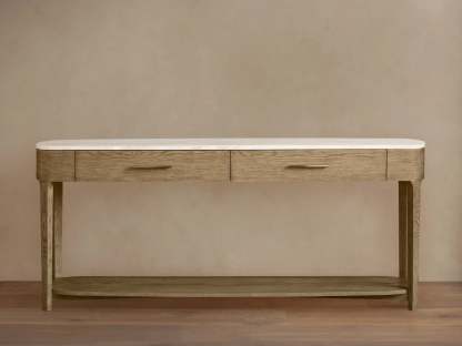 Danny Console Table Oak with Marble Top Rectangular Living Furniture-Fullstarlighting