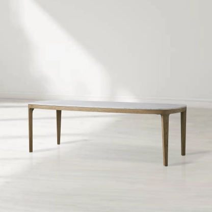 Danny Rectangular Marble Top Dining Table with Oak Wood Base-Fullstarlighting