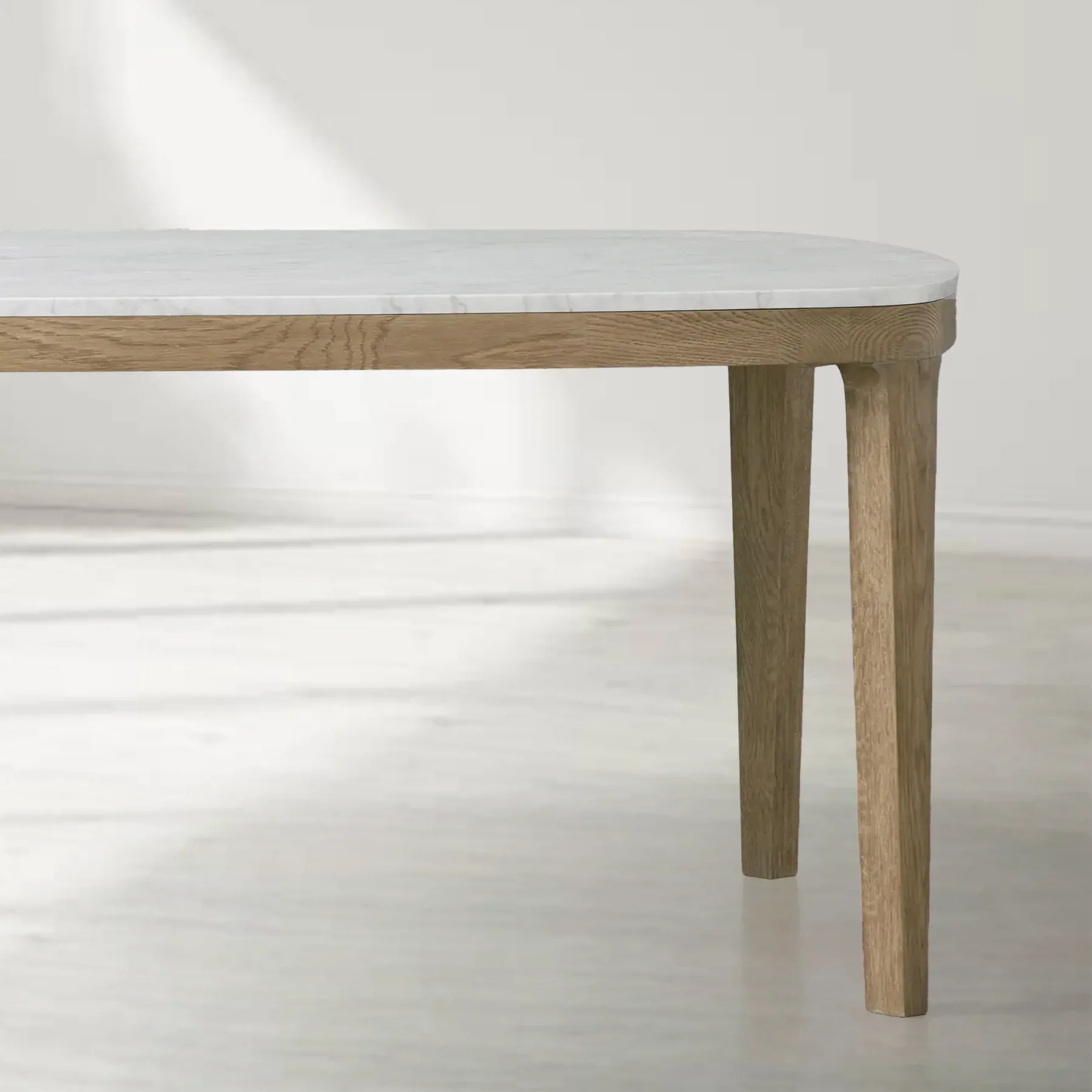 Danny Rectangular Marble Top Dining Table with Oak Wood Base