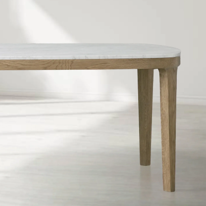 Danny Rectangular Marble Top Dining Table with Oak Wood Base-Fullstarlighting