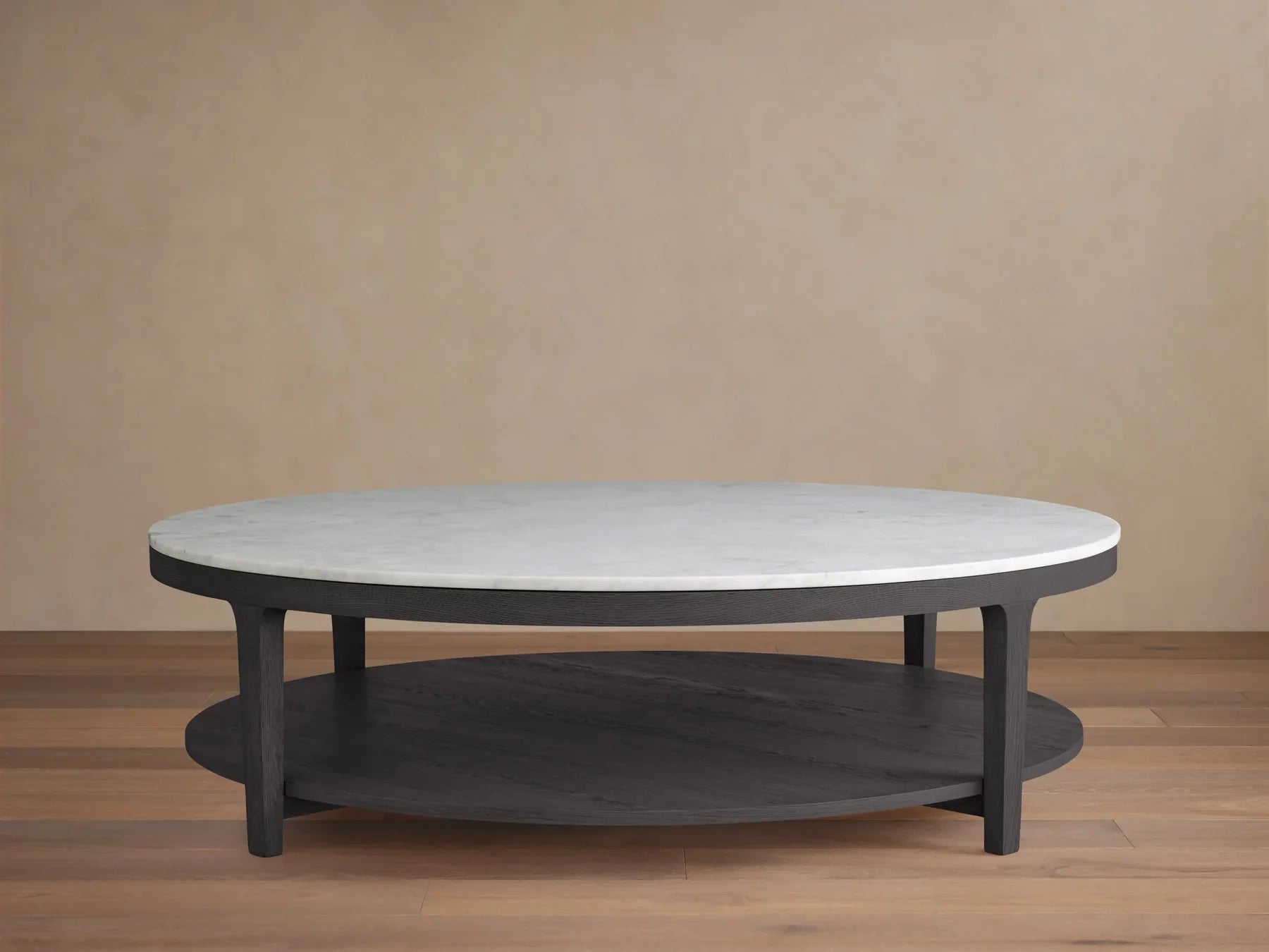 Danny Round Coffee Table Oak Wood Marble Top Contemporary Style