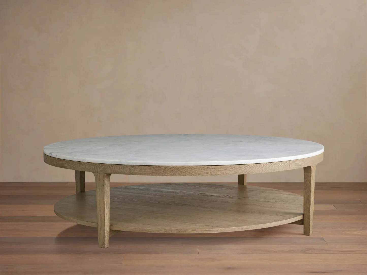 Danny Round Coffee Table Oak Wood Marble Top Contemporary Style