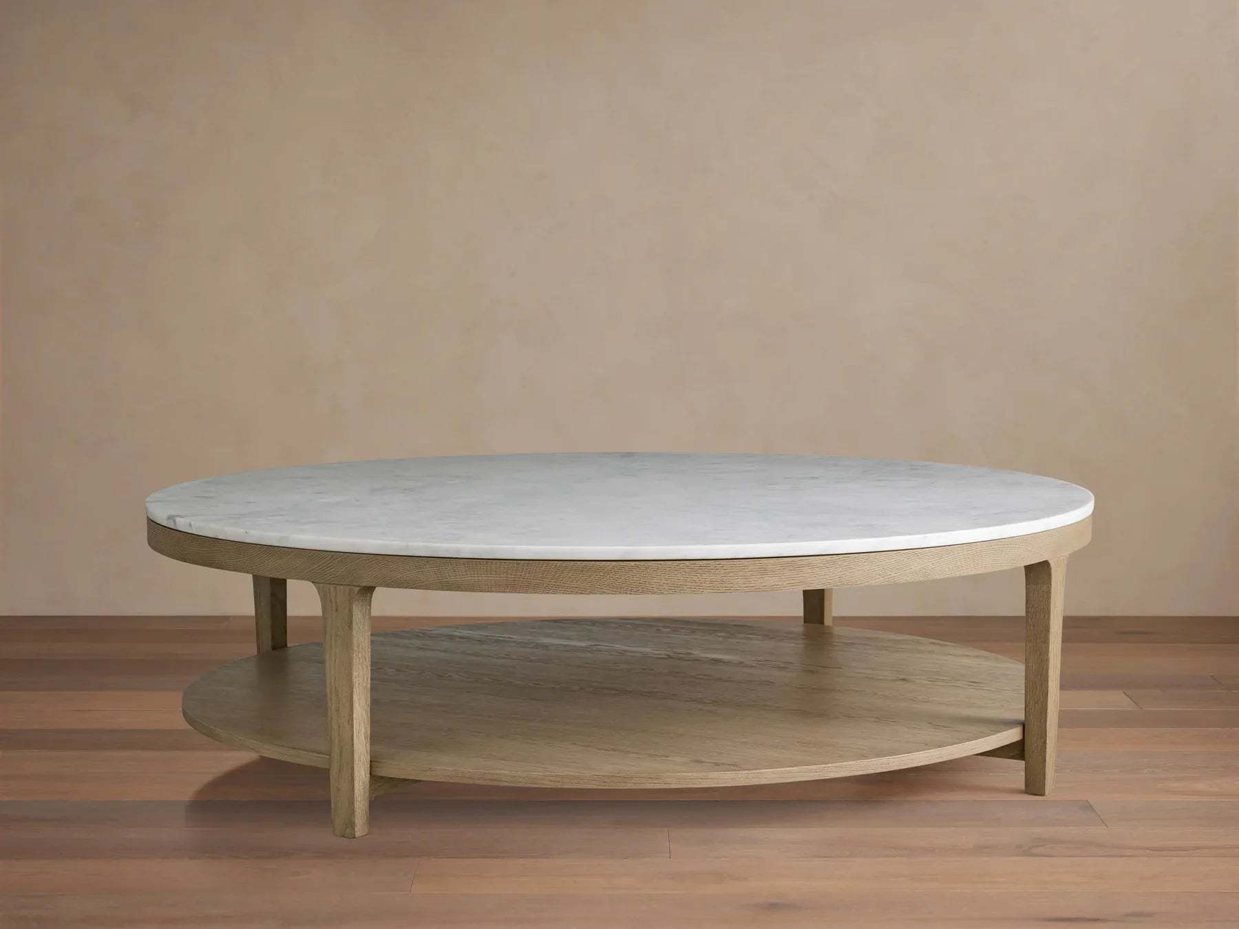 Danny Round Coffee Table Oak Wood Marble Top Contemporary Style