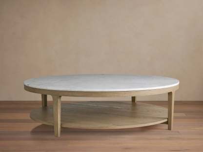 Danny Round Coffee Table Oak Wood Marble Top Contemporary Style