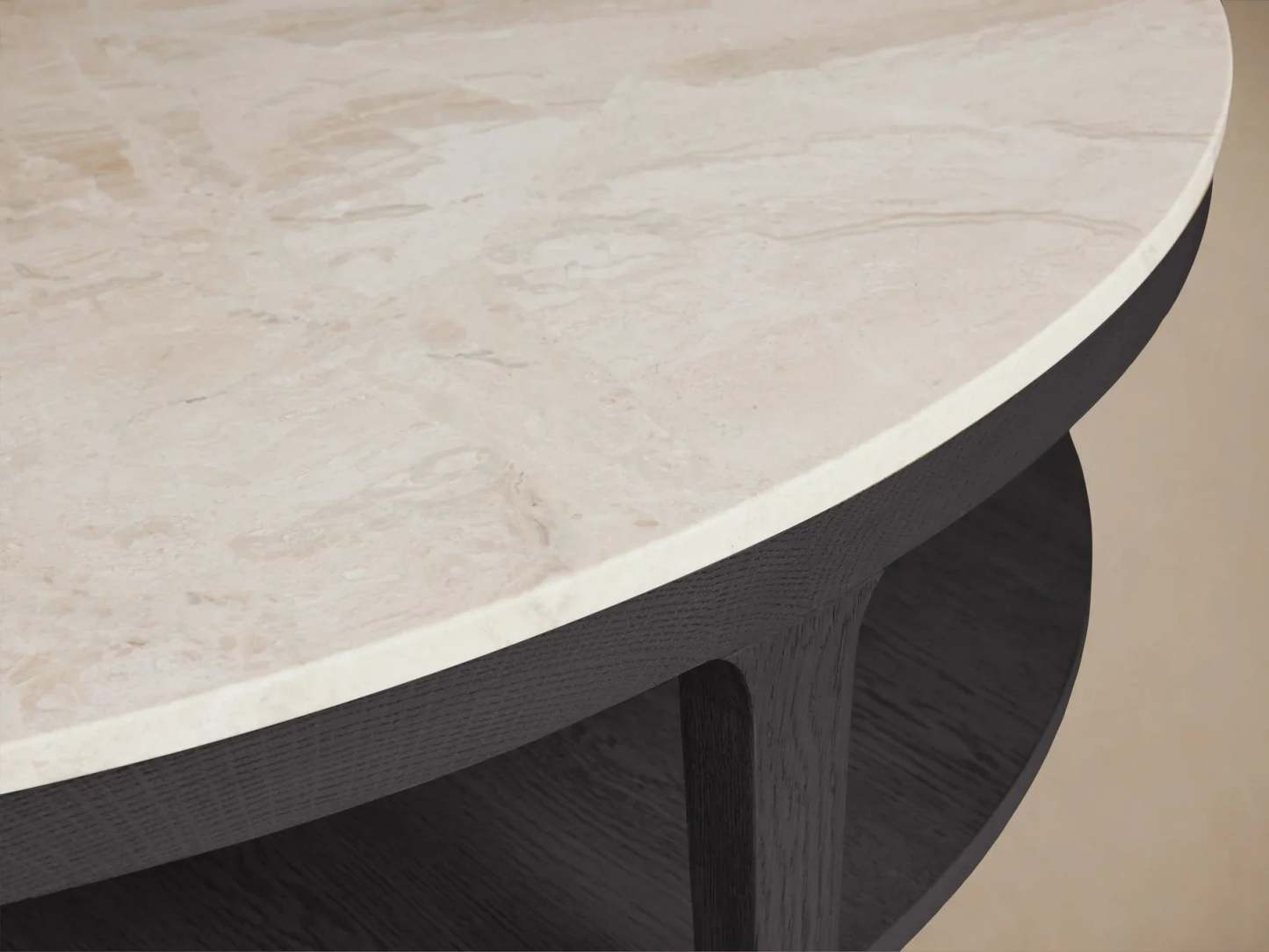 Danny Round Coffee Table Oak Wood Marble Top Contemporary Style
