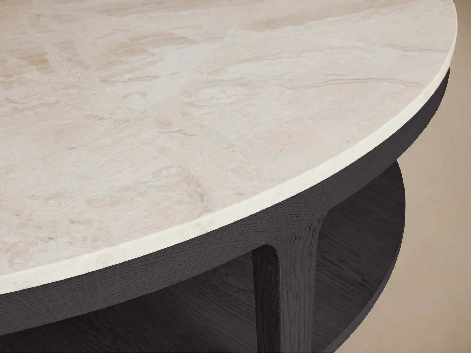 Danny Round Coffee Table Oak Wood Marble Top Contemporary Style
