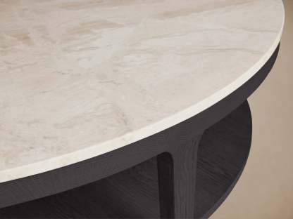 Danny Round Coffee Table Oak Wood Marble Top Contemporary Style