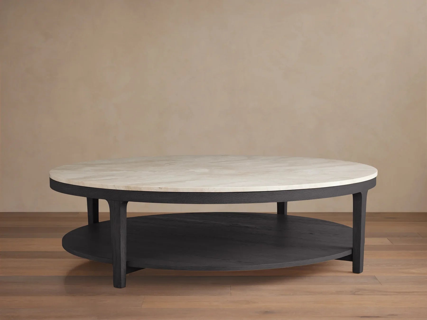 Danny Round Coffee Table Oak Wood Marble Top Contemporary Style