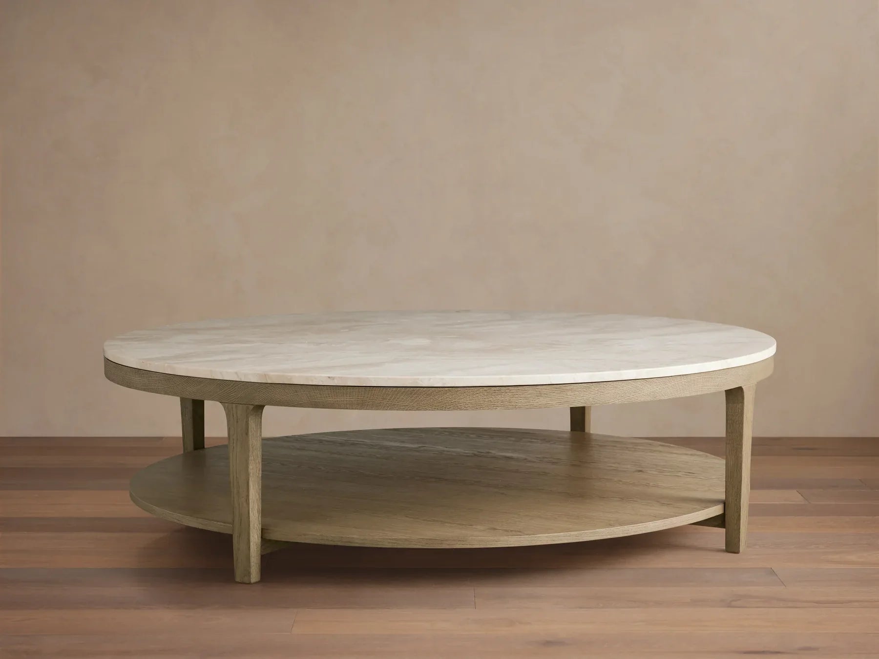 Danny Round Coffee Table Oak Wood Marble Top Contemporary Style