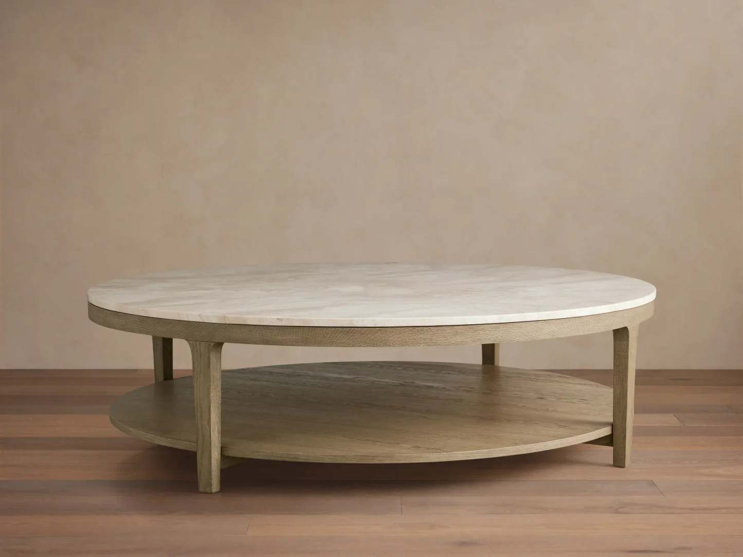 Danny Round Coffee Table Oak Wood Marble Top Contemporary Style