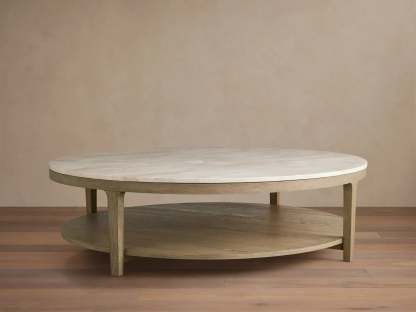 Danny Round Coffee Table Oak Wood Marble Top Contemporary Style
